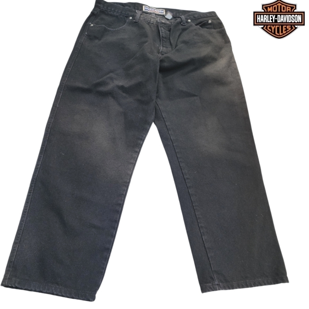 HARLEY-DAVIDSON Men’s 40x30 Relaxed Leg Black Wash Jeans vintage like new - Picture 3 of 6